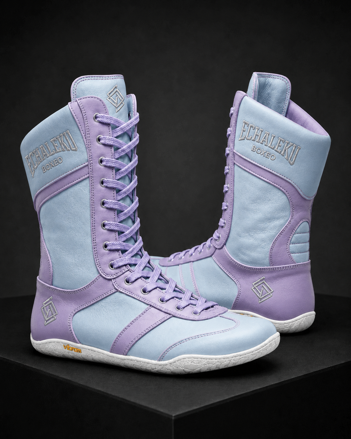 Botas Merino Echaleku Boxeo en azul hielo y lavanda con suela blanca Vibram