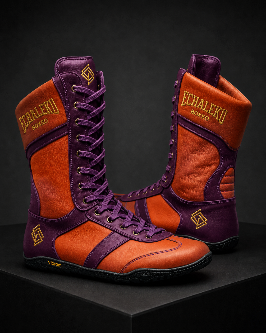 Botas Merino Echaleku Boxeo en naranja y ciruela con suela negra Vibram