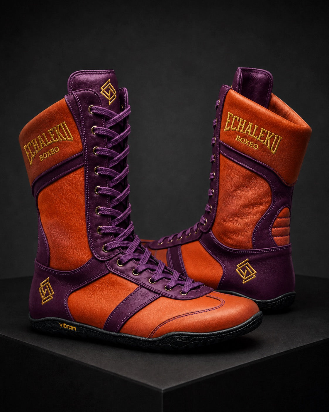 Botas Merino Echaleku Boxeo en naranja y ciruela con suela negra Vibram