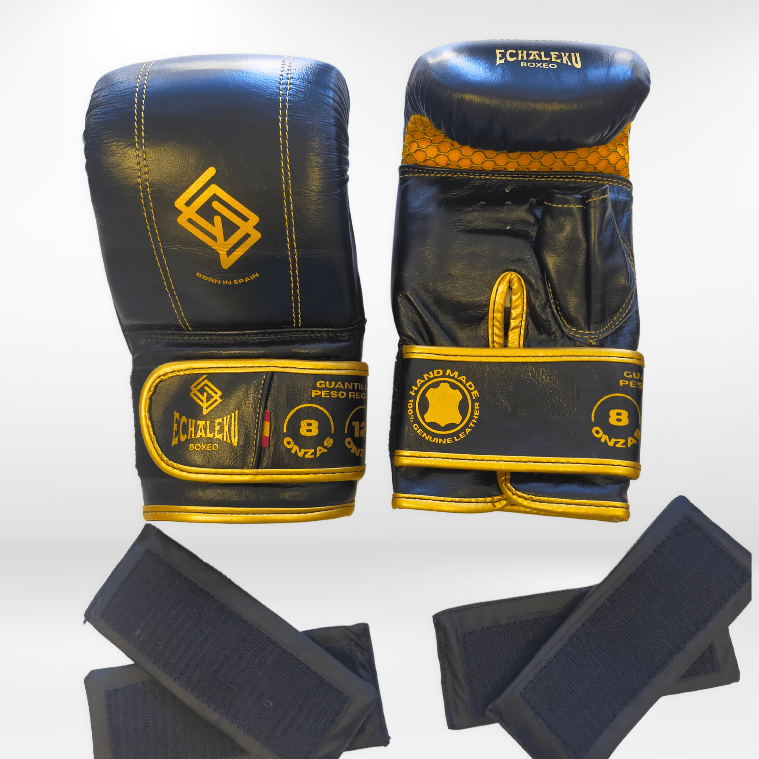 GUANTILLAS BOXEO DE PESO REGULABLE PARA ENTRENAR EN SACO: Negro y Dorado - Echaleku Boxeo