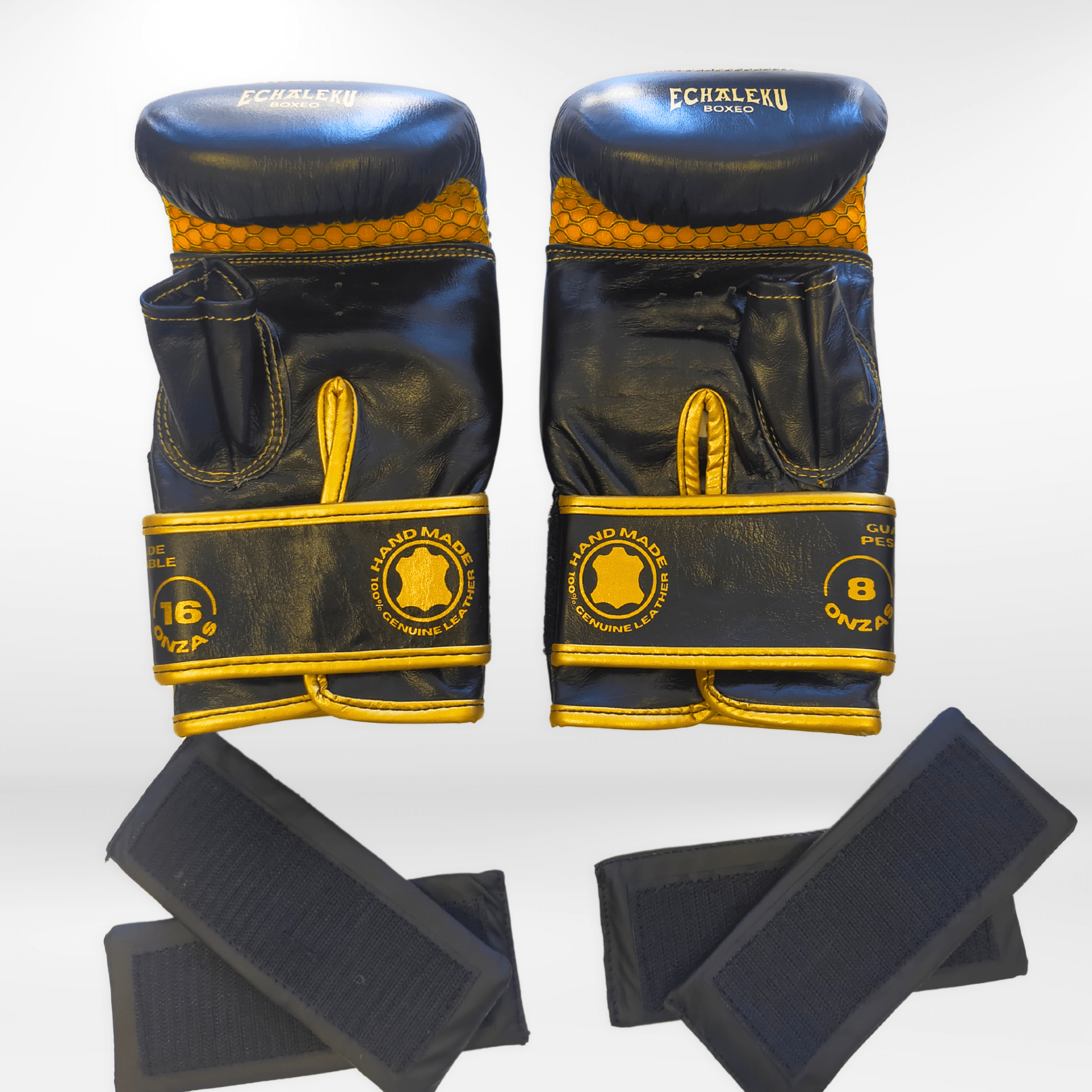 GUANTILLAS BOXEO DE PESO REGULABLE PARA ENTRENAR EN SACO: Negro y Dorado - Echaleku Boxeo