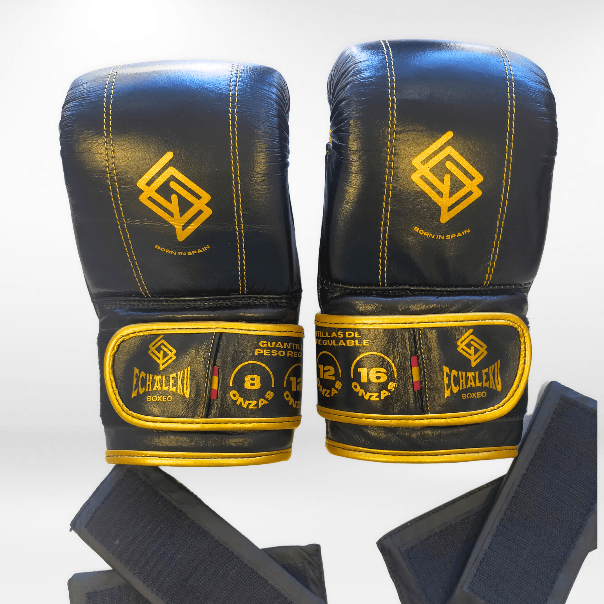 GUANTILLAS BOXEO DE PESO REGULABLE PARA ENTRENAR EN SACO: Negro y Dorado - Echaleku Boxeo