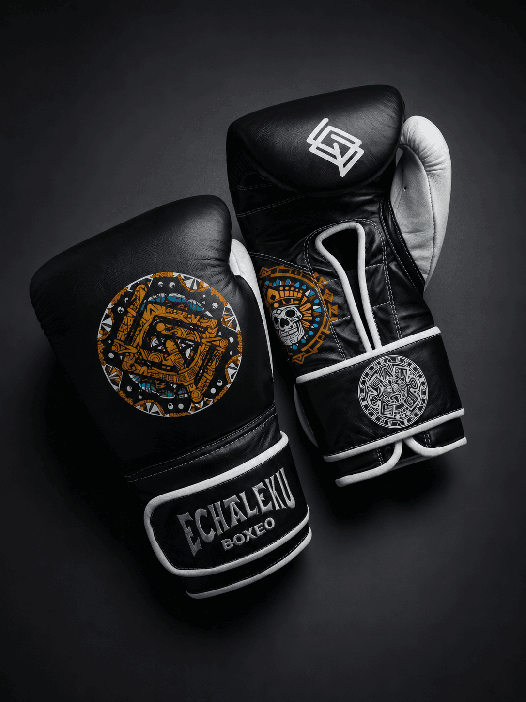 Guantes de Boxeo Azteca · 100% Piel · Fabricados en México · Negro Noche