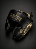 Casco Boxeo Pómulos Piel Completa Sparring Negro y Bordado Dorado