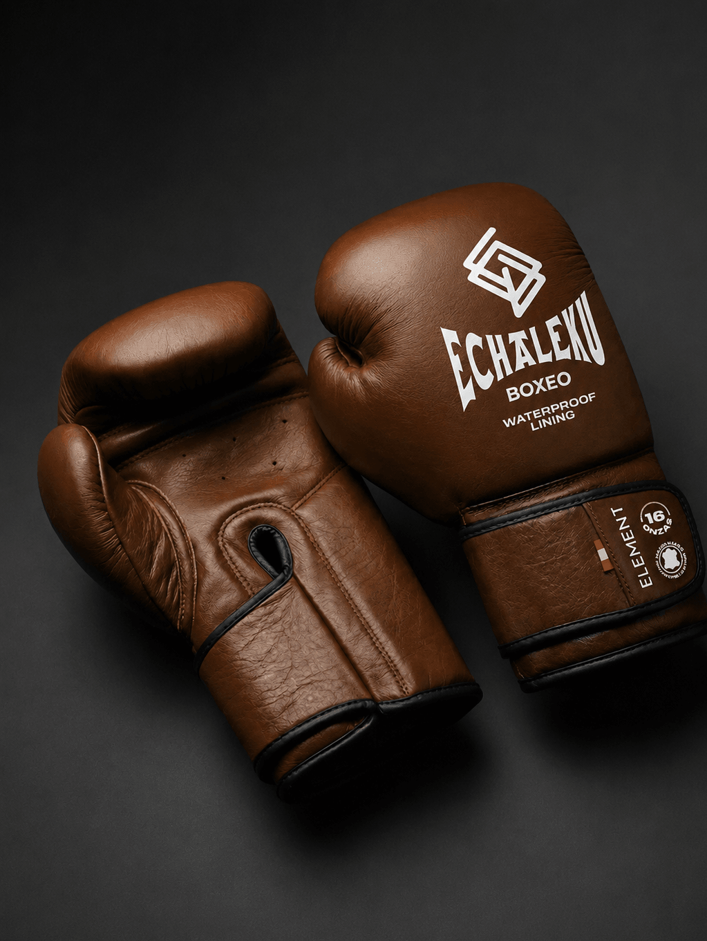 GUANTES DE BOXEO ELEMENT EN PIEL Y FORRO 100% WATERPROOF: Marrón y Plateado.