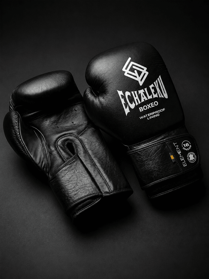 GUANTES DE BOXEO ELEMENT EN PIEL Y FORRO 100% WATERPROOF: Negro y Plateado