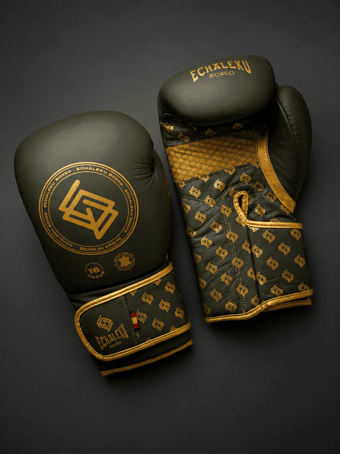 GUANTES BOXEO PREMIUM V5 FORRO 100% WATERPROOF: Military. Verde Militar y Dorado (Reserva con entrega en julio)