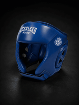 Casco Boxeo Piel Competición Amateur Azul.