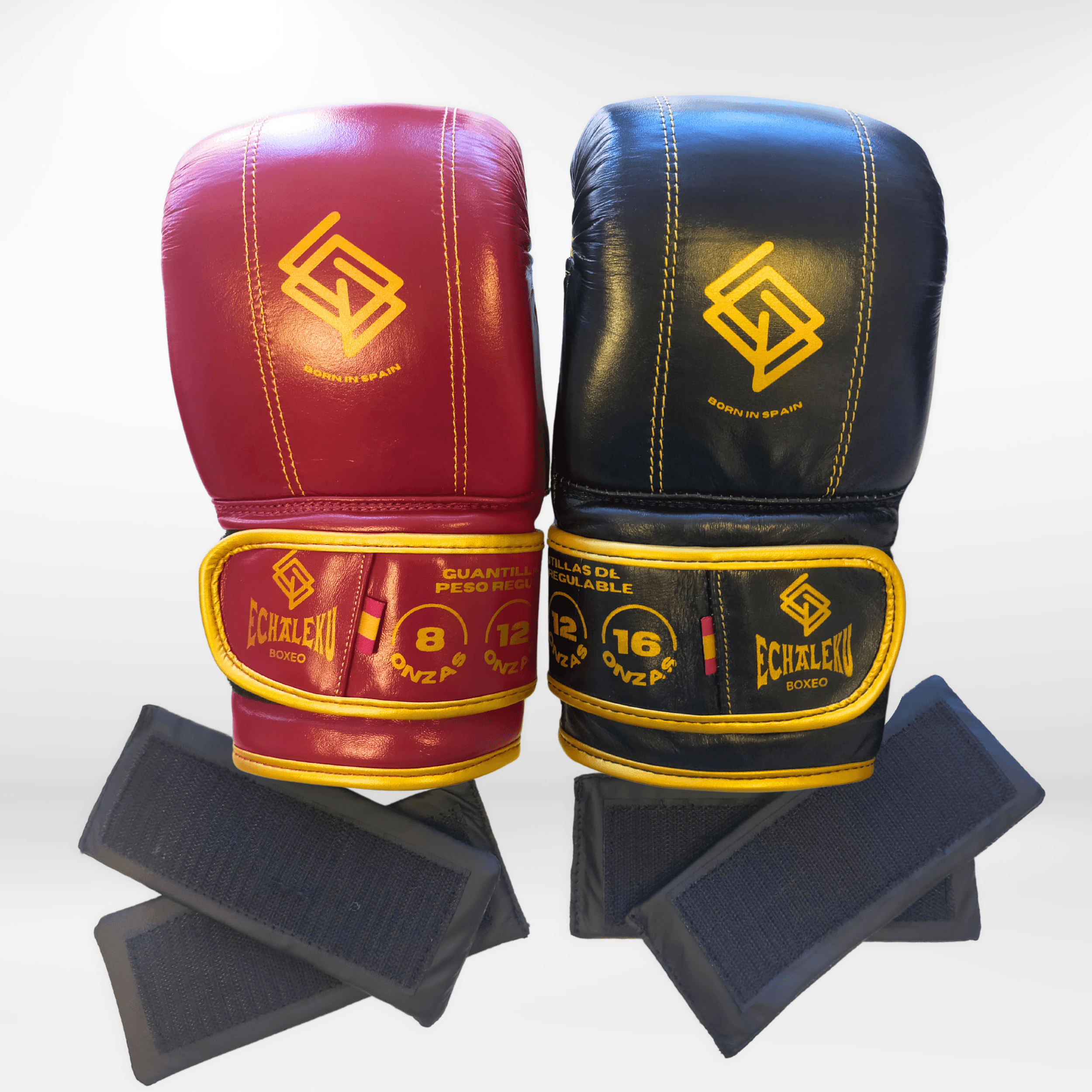 Handmix. GUANTILLAS BOXEO DE PESO REGULABLE PARA ENTRENAR EN SACO: Negro/Burdeos + Dorado - Echaleku Boxeo