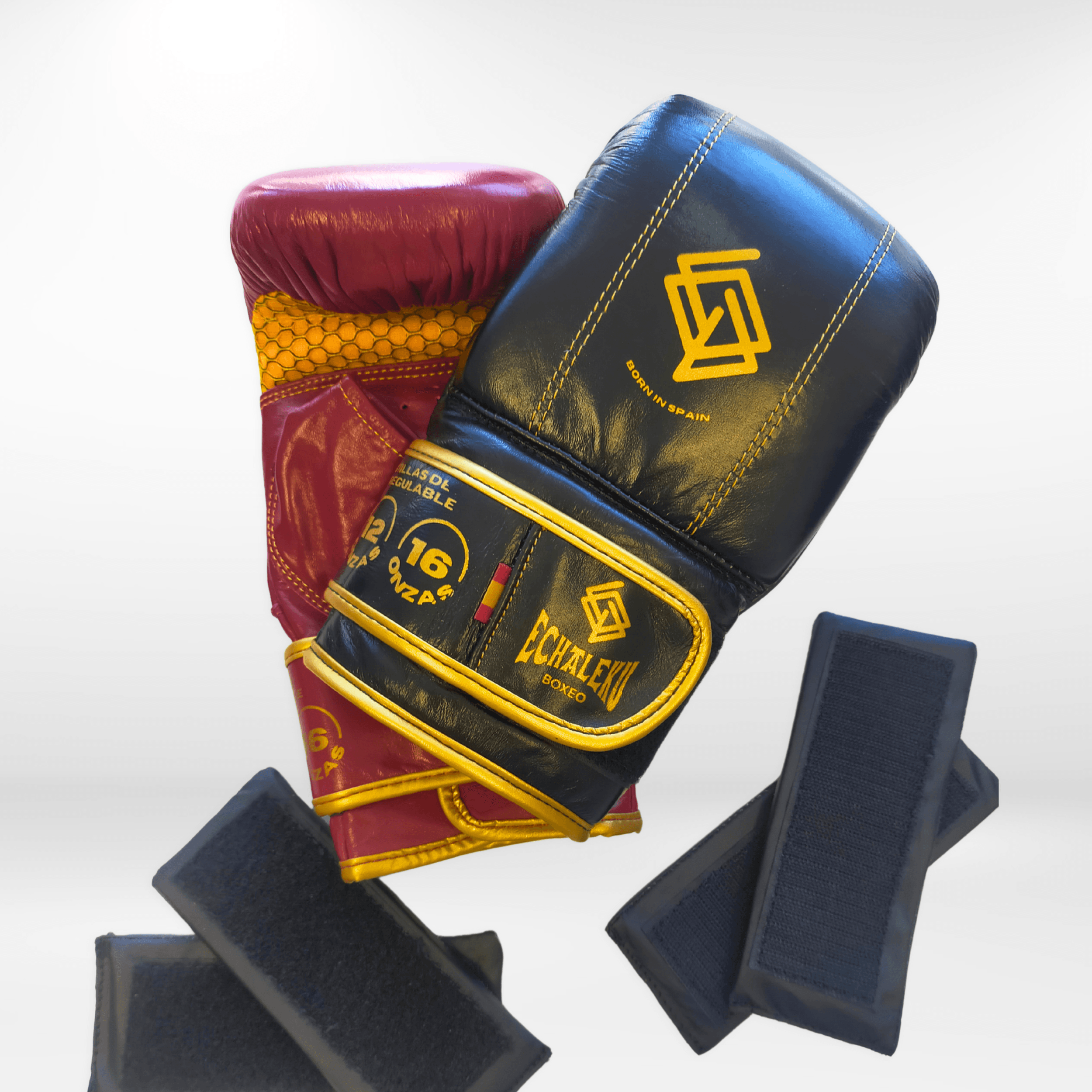 Handmix. GUANTILLAS BOXEO DE PESO REGULABLE PARA ENTRENAR EN SACO: Negro/Burdeos + Dorado - Echaleku Boxeo