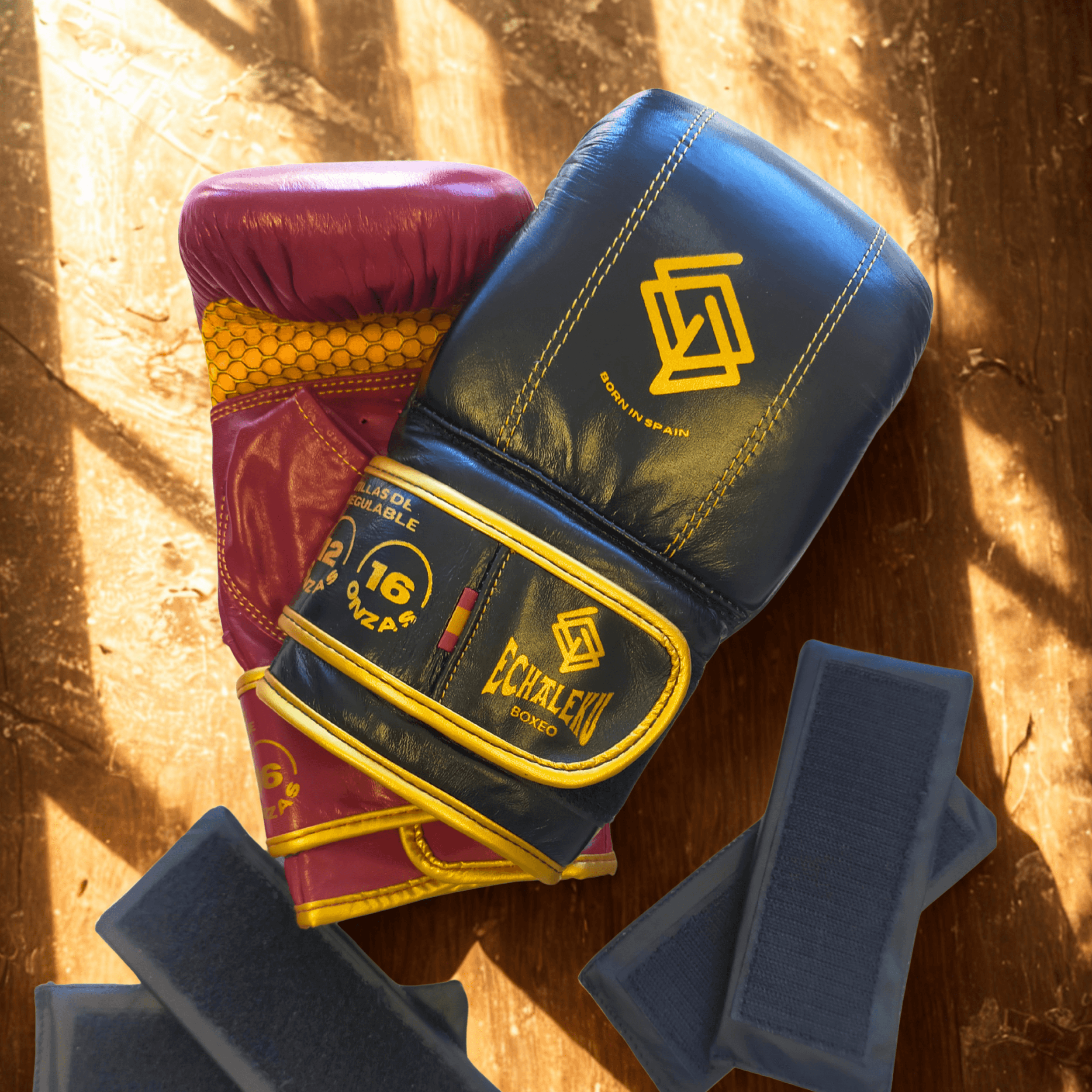 Handmix. GUANTILLAS BOXEO DE PESO REGULABLE PARA ENTRENAR EN SACO: Negro/Burdeos + Dorado - Echaleku Boxeo
