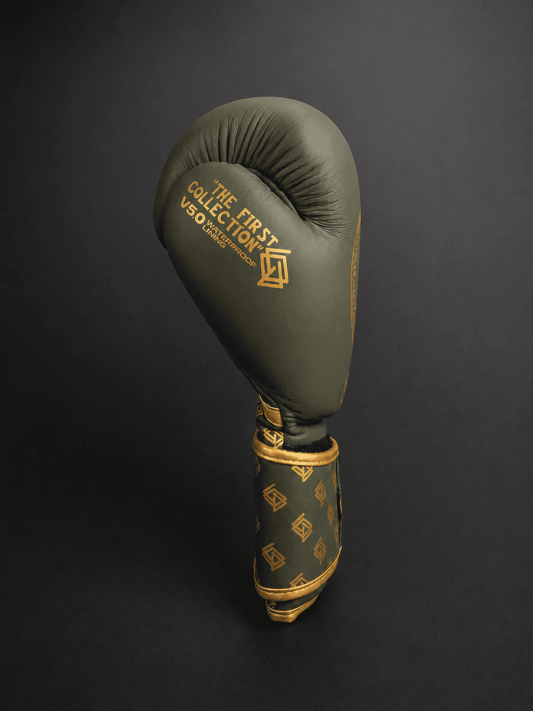 GUANTES BOXEO PREMIUM V5 FORRO 100% WATERPROOF: Military. Verde Militar y Dorado (Reserva con entrega en julio)
