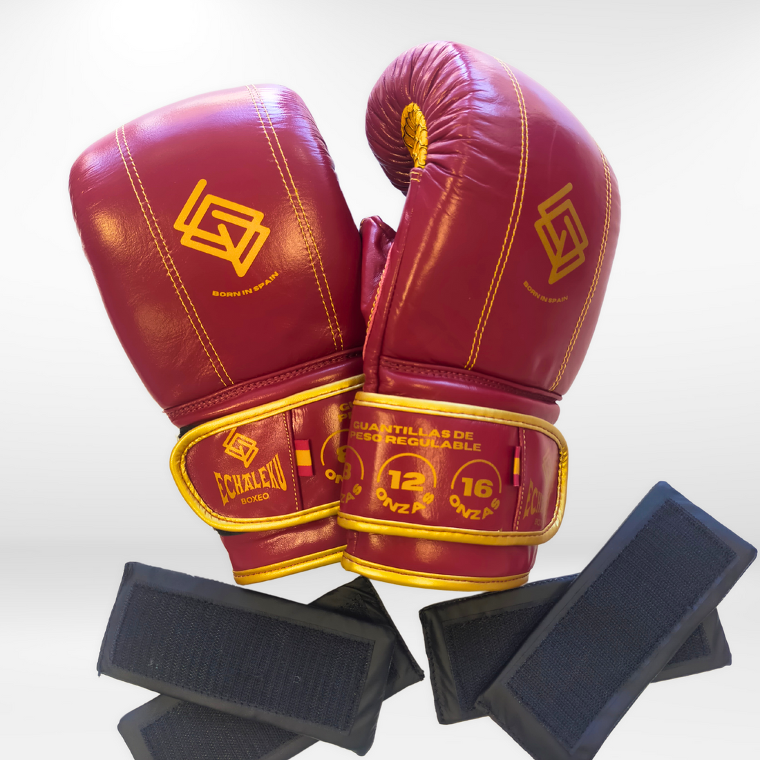 GUANTILLAS BOXEO DE PESO REGULABLE PARA ENTRENAR EN SACO: Burdeos y Dorado