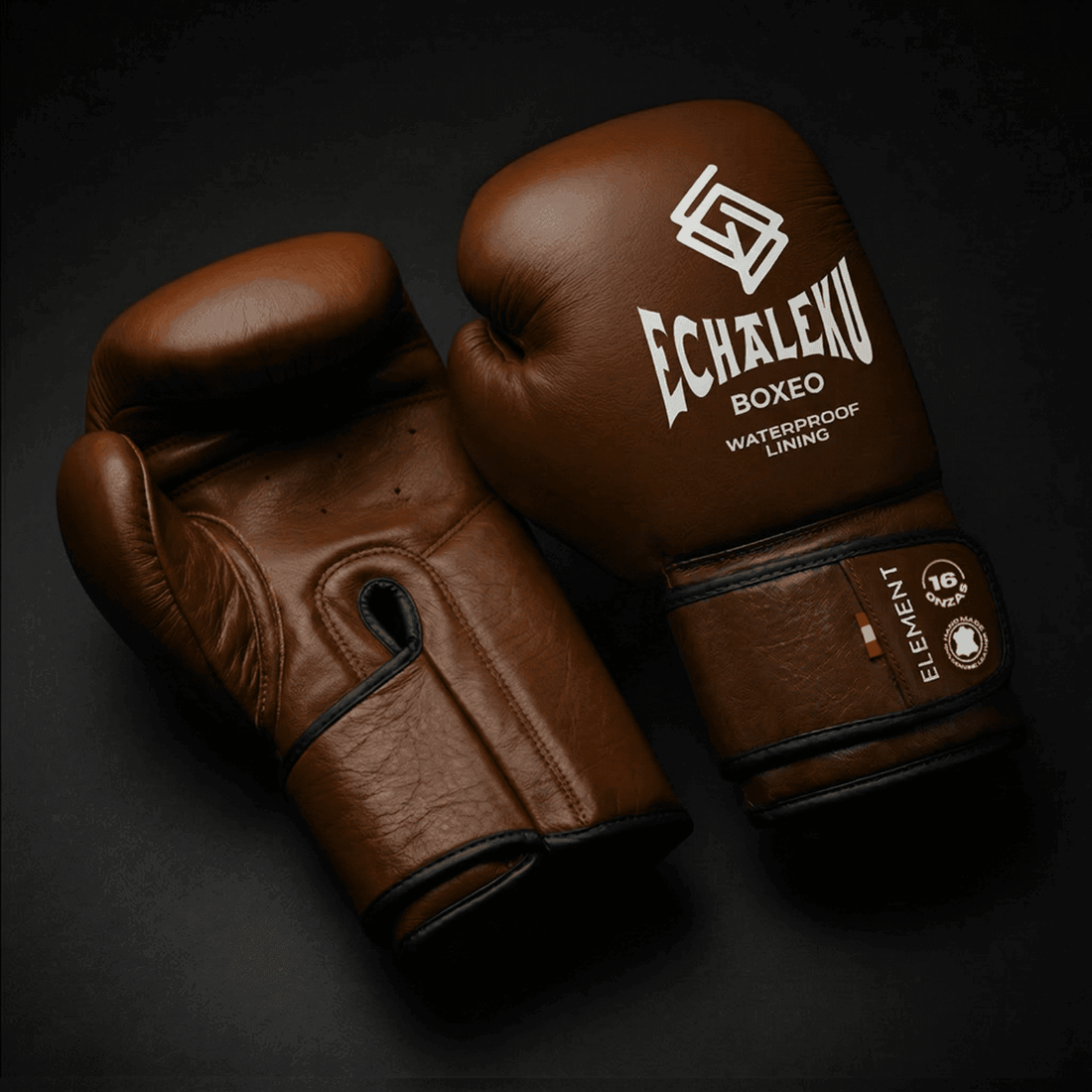 GUANTES DE BOXEO ELEMENT EN PIEL Y FORRO 100% WATERPROOF: Marrón y Plateado.