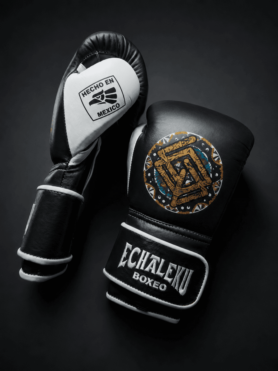Guantes de Boxeo Azteca · 100% Piel · Fabricados en México · Negro Noche