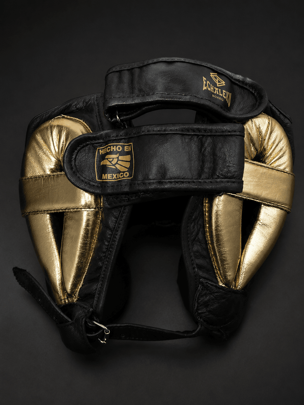 Casco Boxeo Pómulos Piel Completa Sparring Negro y Bordado Dorado