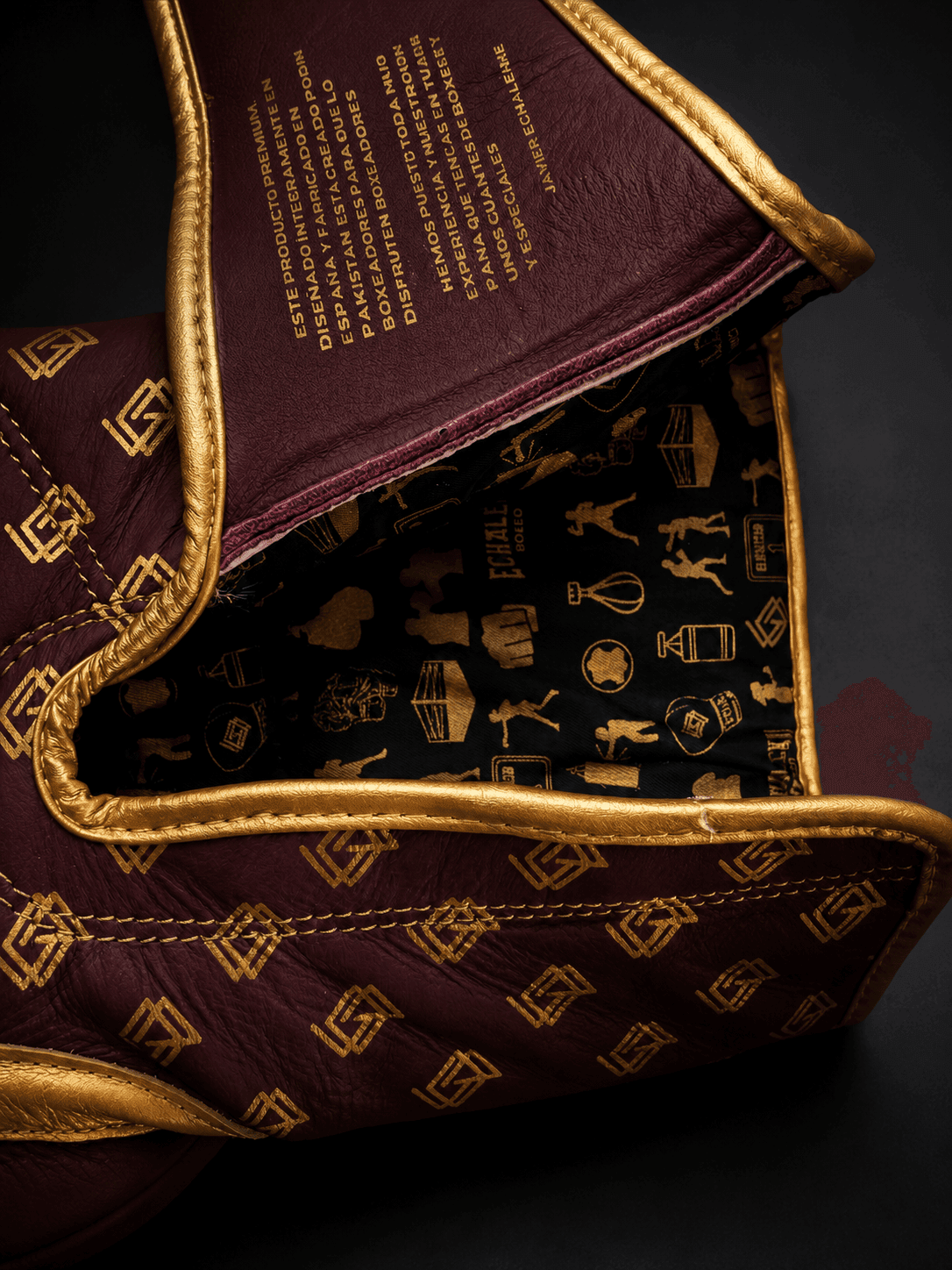 GUANTES BOXEO PREMIUM V5 FORRO 100% WATERPROOF: Original. Burdeos y Dorado (Reserva con entrega en julio)