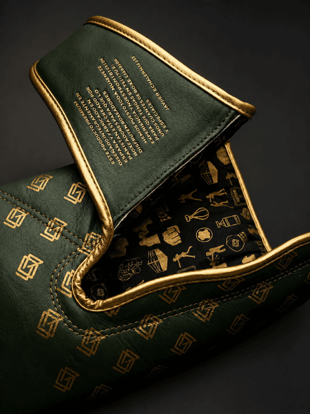 GUANTES BOXEO PREMIUM V5 FORRO 100% WATERPROOF: Military. Verde Militar y Dorado (Reserva con entrega en julio)