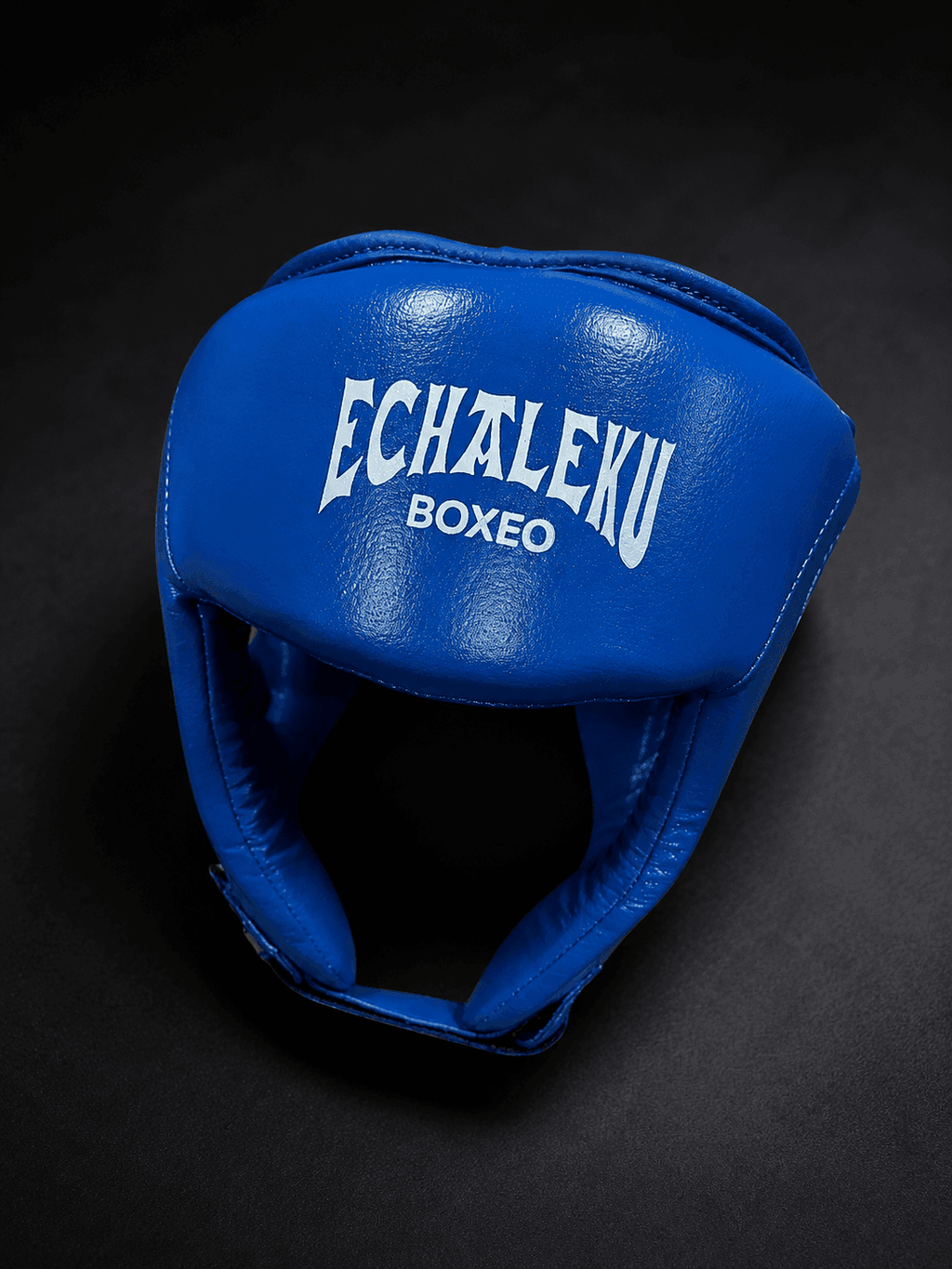 Casco Boxeo Piel Competición Amateur Azul.