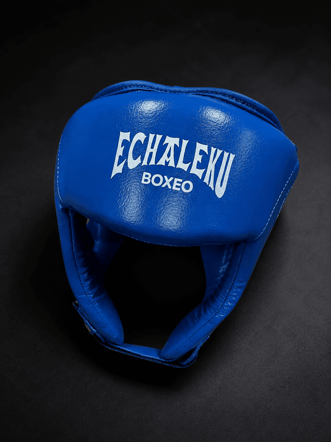 Casco Boxeo Piel Competición Amateur Azul.