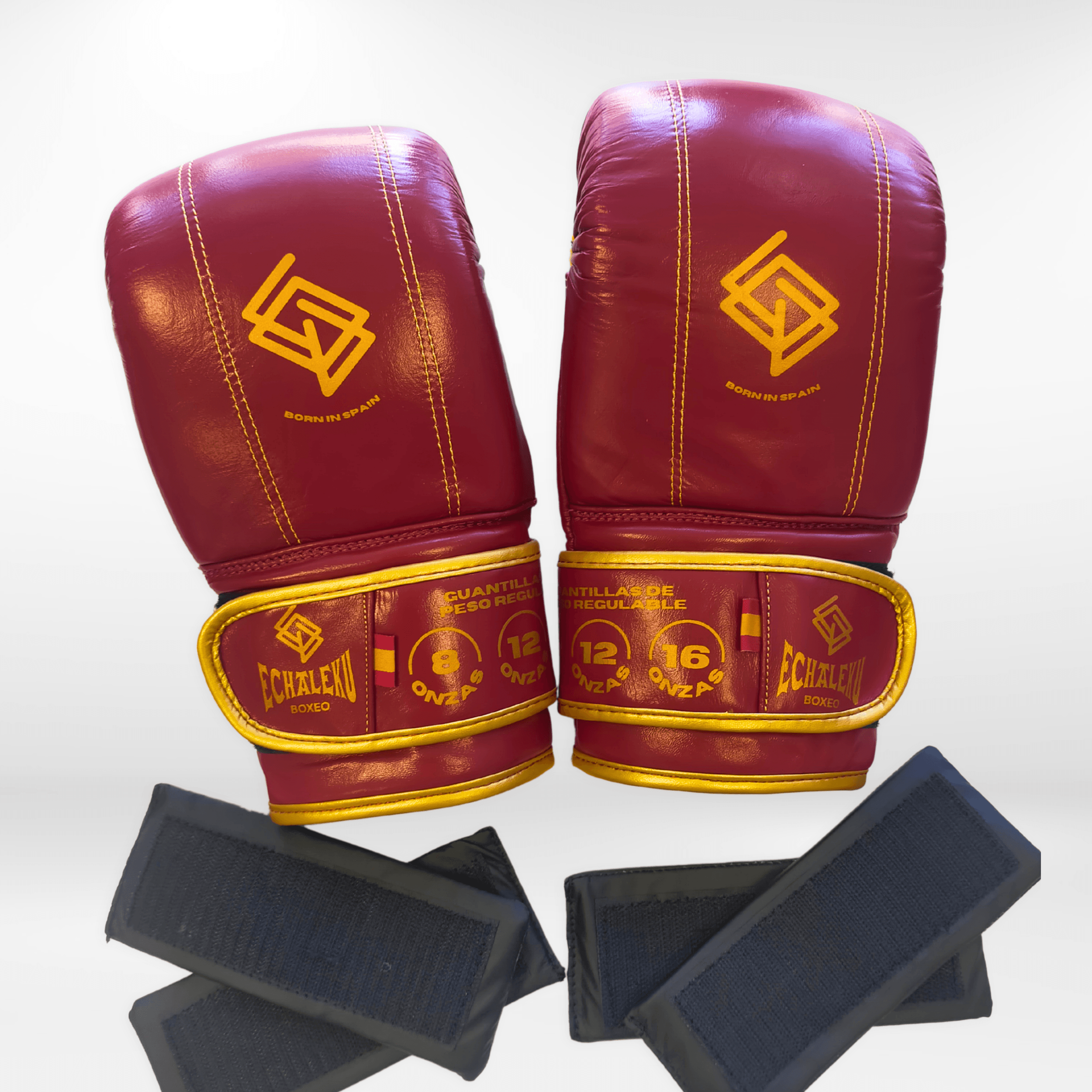 GUANTILLAS BOXEO DE PESO REGULABLE PARA ENTRENAR EN SACO: Burdeos y Dorado - Echaleku Boxeo