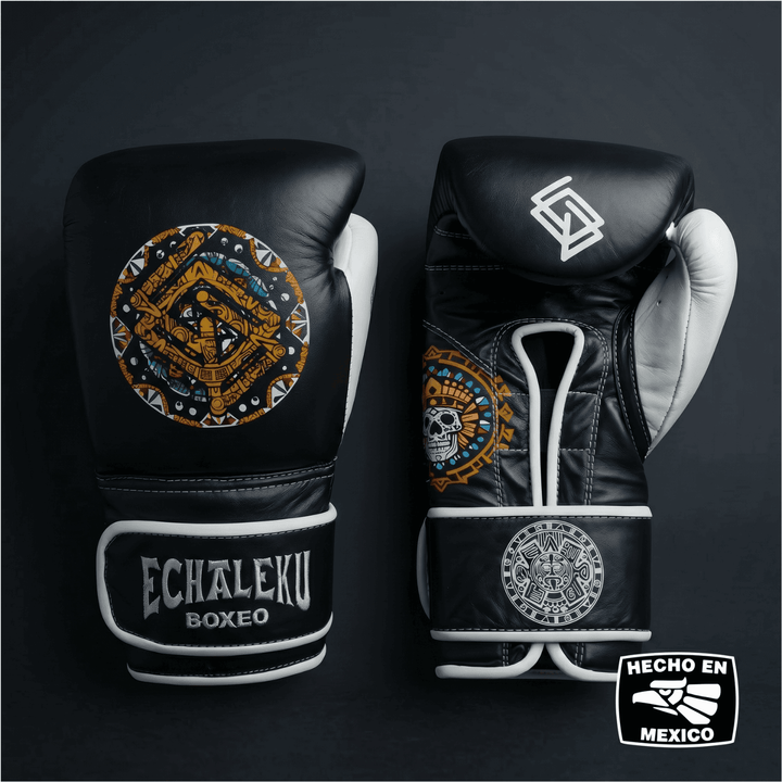 Guantes de Boxeo Azteca · 100% Piel · Fabricados en México · Negro Noche