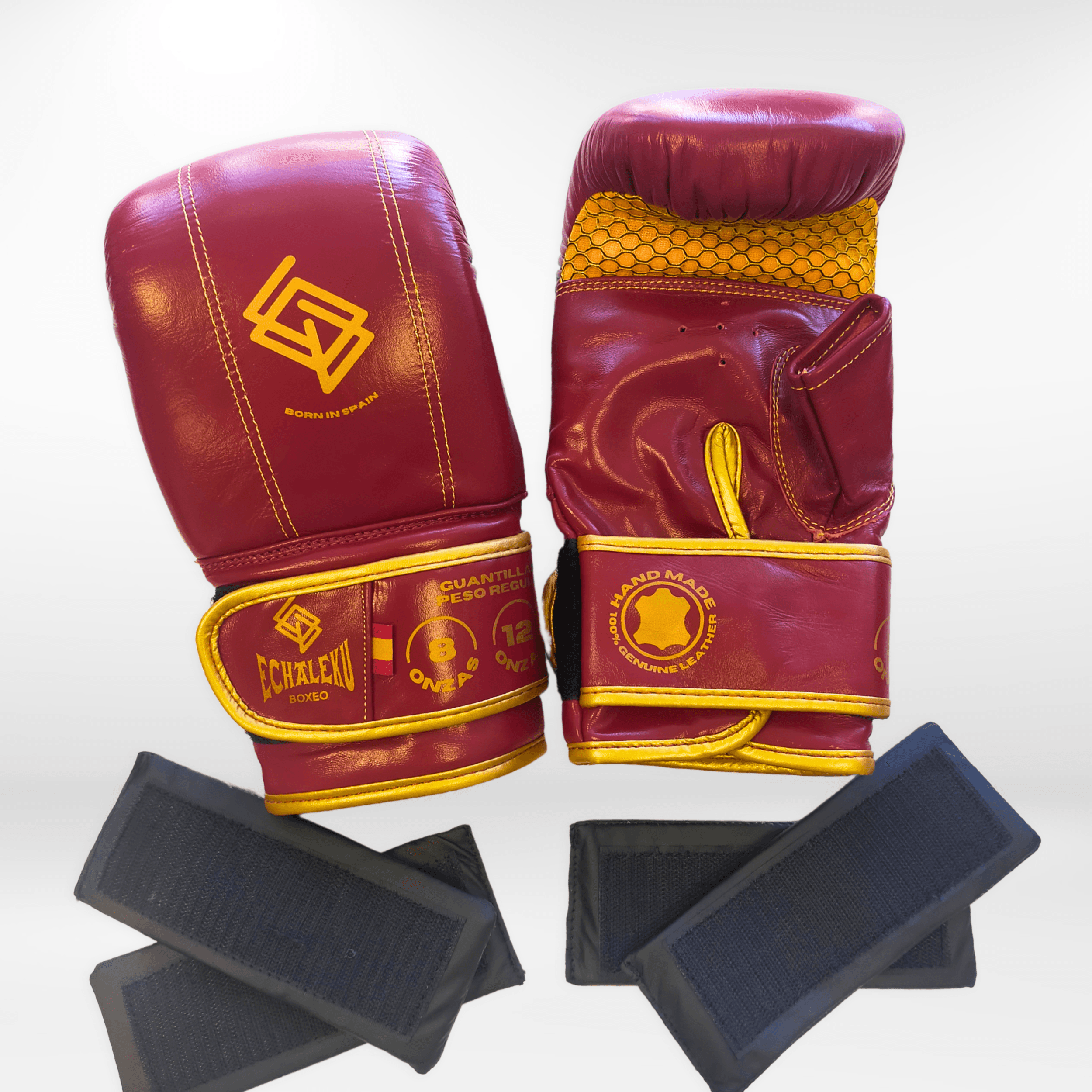 GUANTILLAS BOXEO DE PESO REGULABLE PARA ENTRENAR EN SACO: Burdeos y Dorado - Echaleku Boxeo
