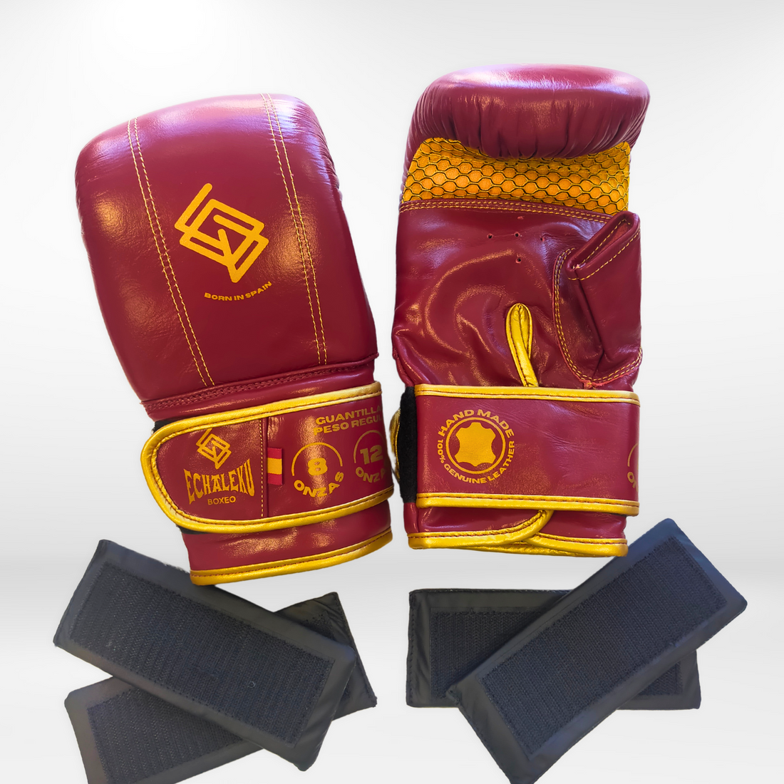 GUANTILLAS BOXEO DE PESO REGULABLE PARA ENTRENAR EN SACO: Burdeos y Dorado