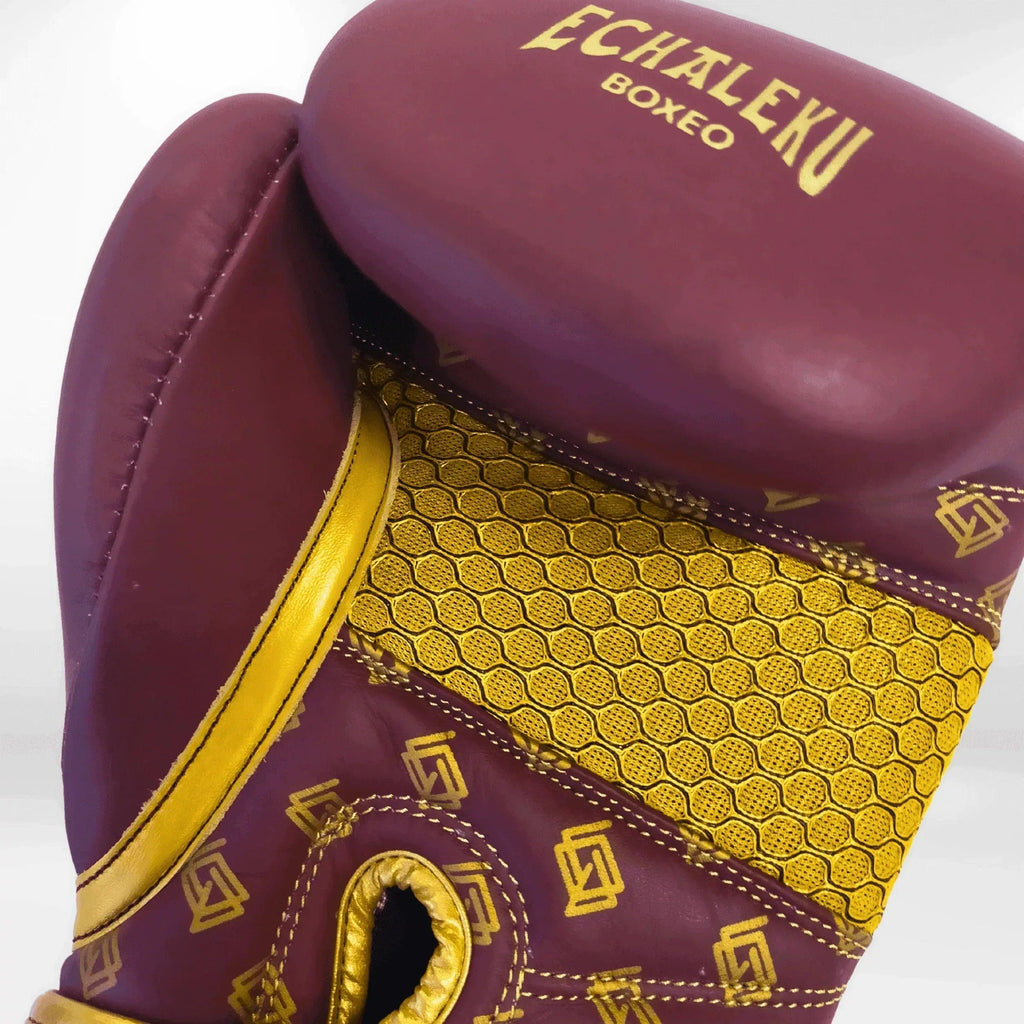 Handmix. GUANTES PREMIUM ENTRENAMIENTO BOXEO AMATEUR: Burdeos/Verde Militar + Dorado (V4.0) - Echaleku Boxeo