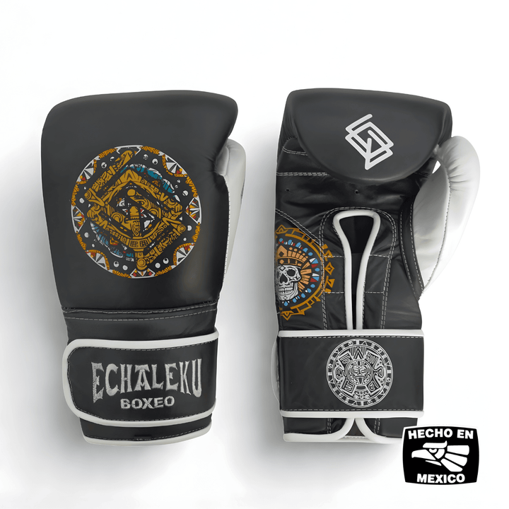 Guantes de Boxeo Azteca · 100% Piel · Fabricados en México · Negro Noche