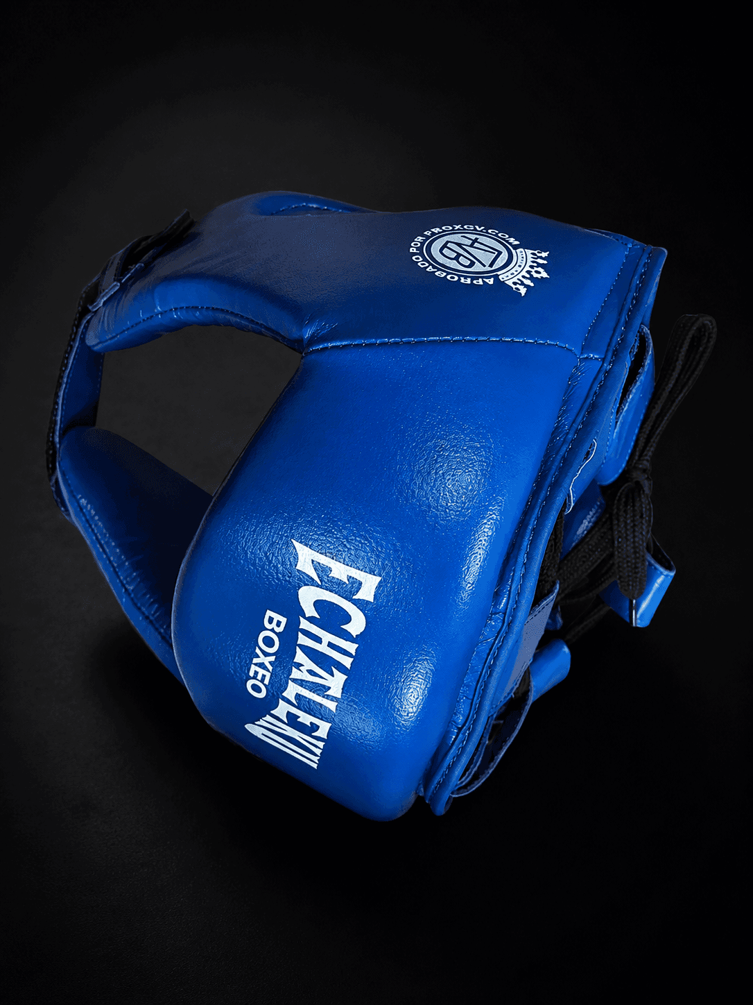 Casco Boxeo Piel Competición Amateur Azul.