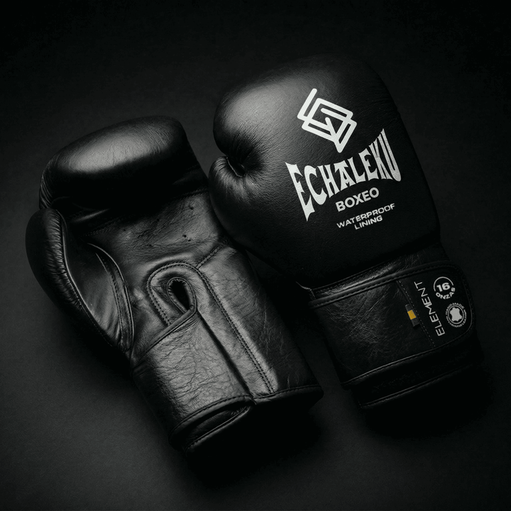 GUANTES DE BOXEO ELEMENT EN PIEL Y FORRO 100% WATERPROOF: Negro y Plateado