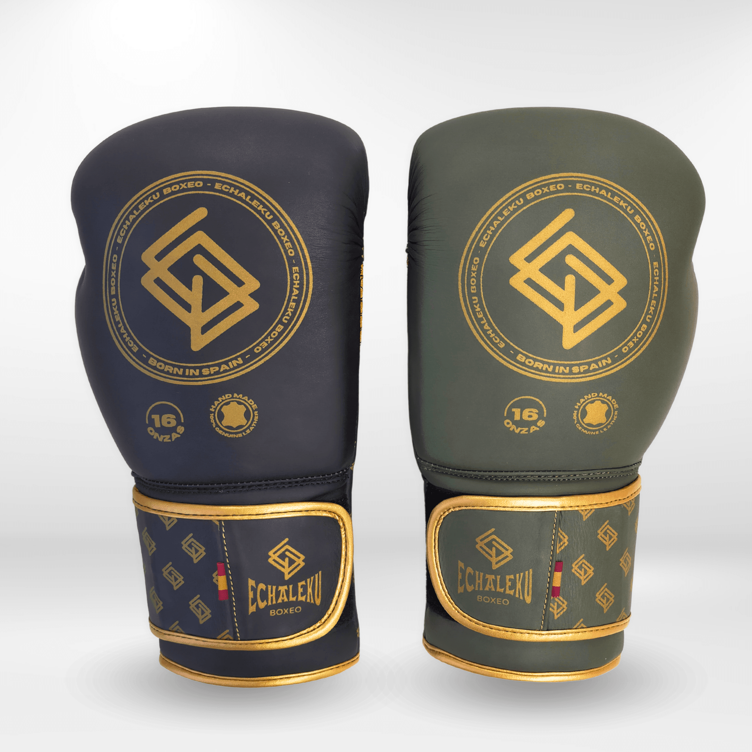 Handmix. GUANTES PREMIUM ENTRENAMIENTO BOXEO AMATEUR: Negro/Verde Militar + Dorado (V4.0) - Echaleku Boxeo