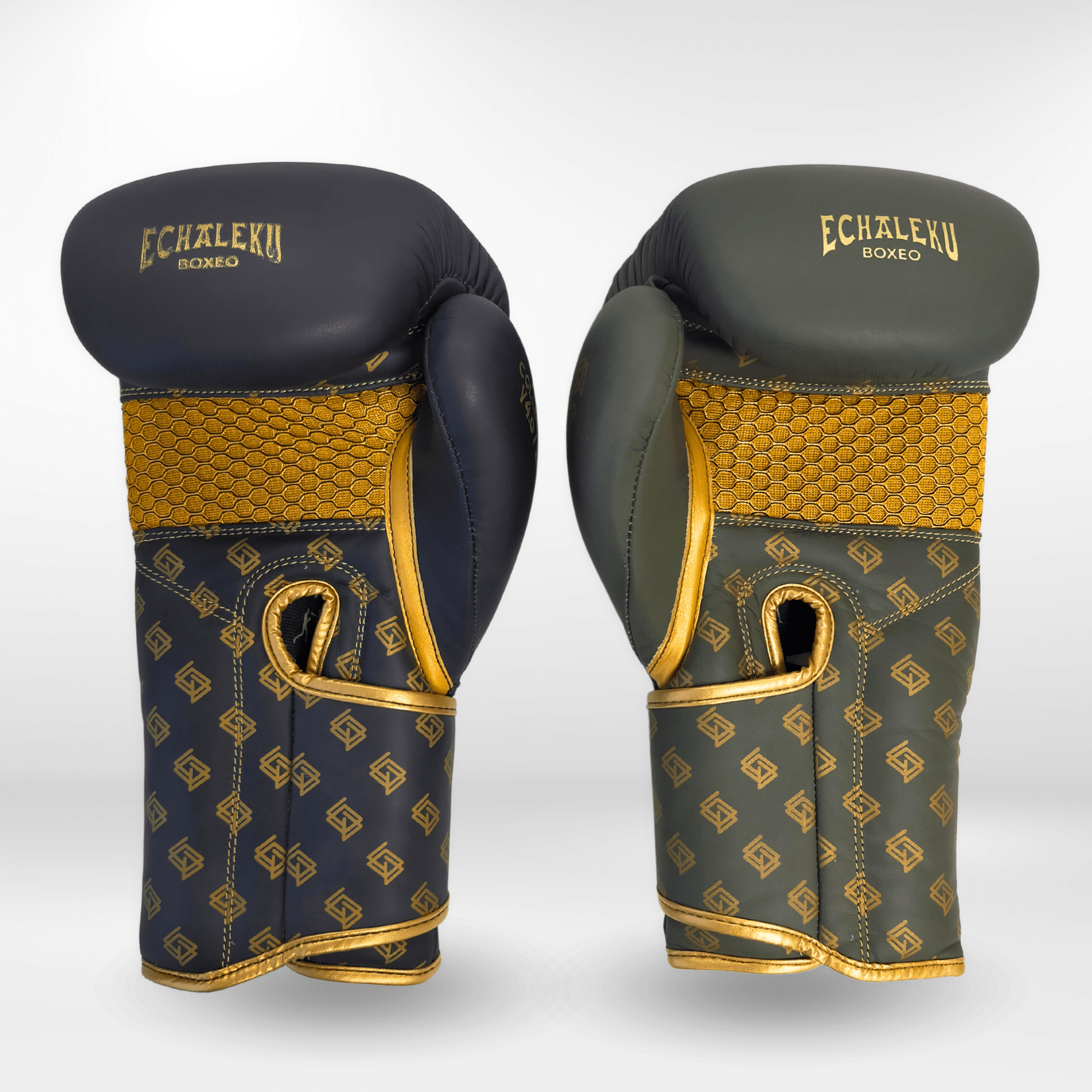 Handmix. GUANTES PREMIUM ENTRENAMIENTO BOXEO AMATEUR: Negro/Verde Militar + Dorado (V4.0) - Echaleku Boxeo