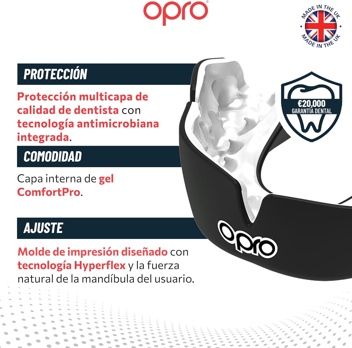 Protector bucal  boxeo marca Opro. Ajuste Instantáneo y Personalizado para adultos y niños