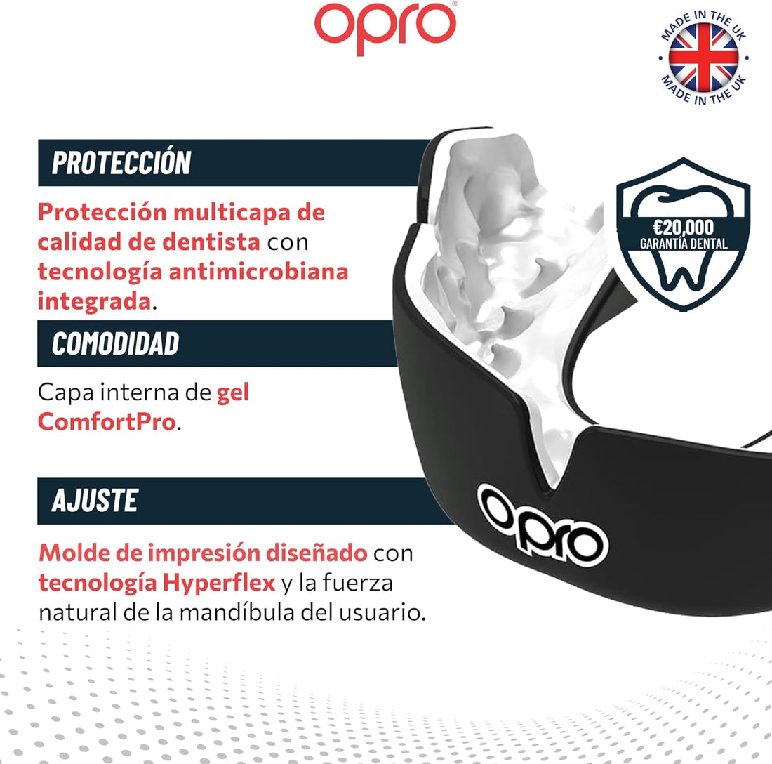 Protector bucal  boxeo marca Opro. Ajuste Instantáneo y Personalizado para adultos y niños