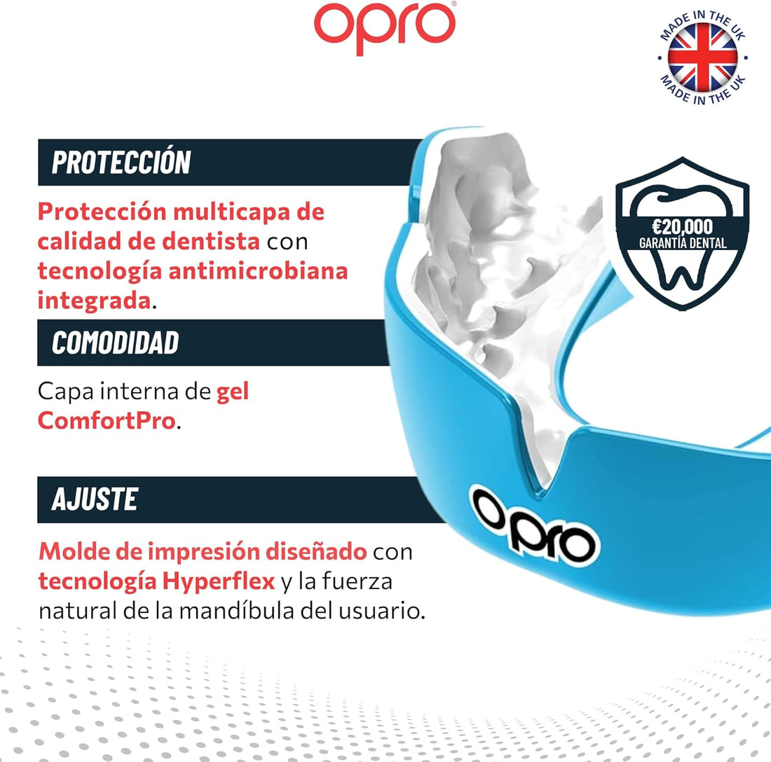 Protector bucal  boxeo marca Opro. Ajuste Instantáneo y Personalizado para adultos y niños