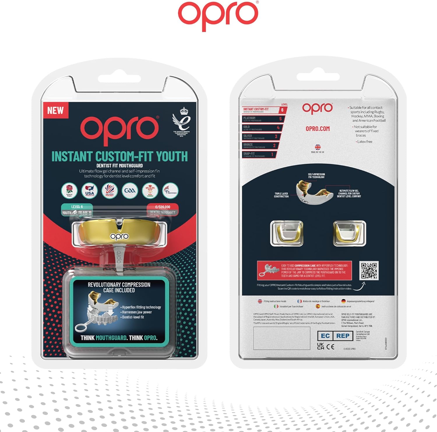 Protector bucal  boxeo marca Opro. Ajuste Instantáneo y Personalizado para adultos y niños