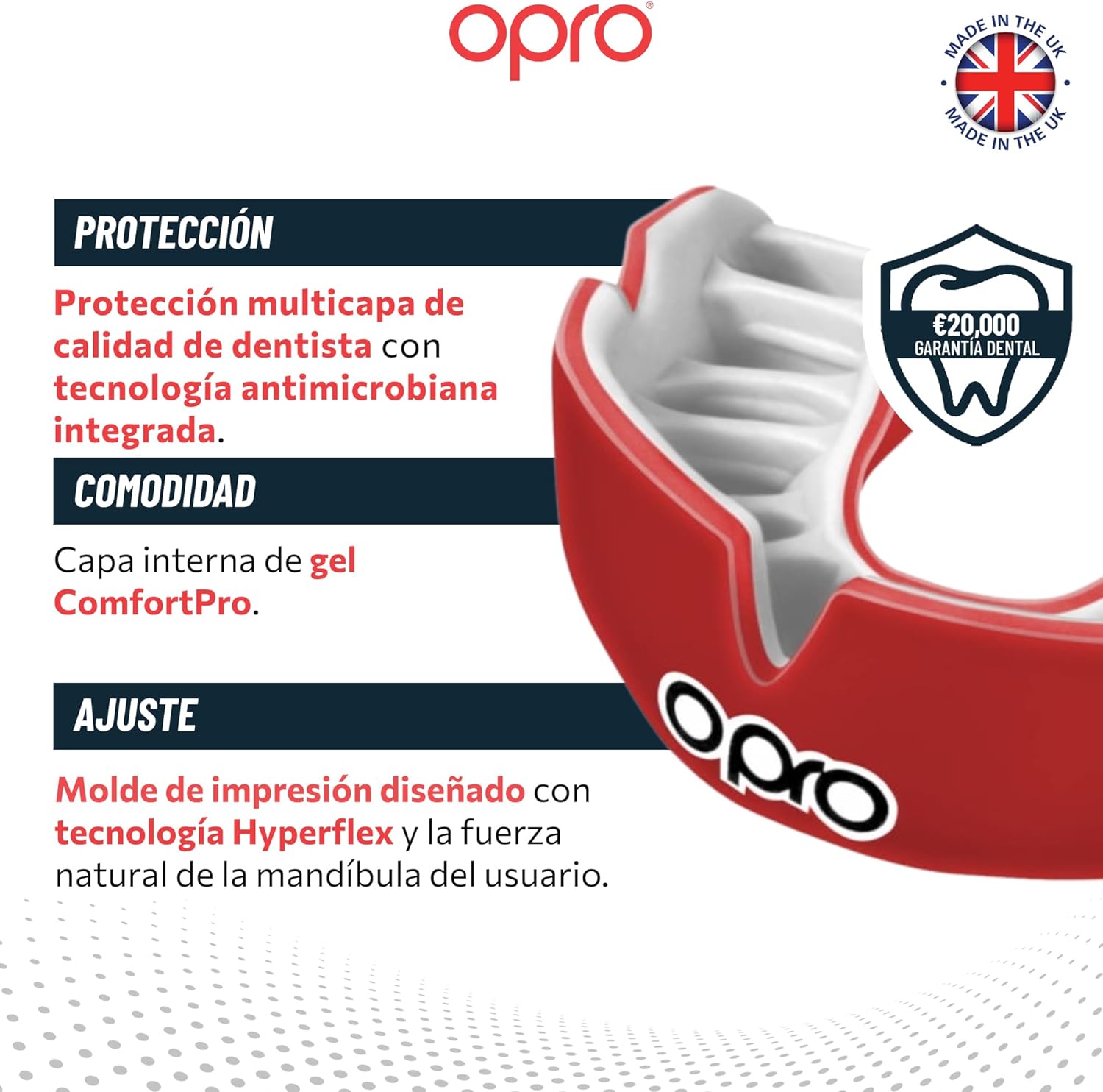 Protector bucal  boxeo marca Opro. Ajuste Instantáneo y Personalizado para adultos y niños