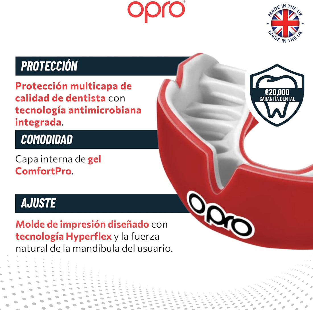Protector bucal  boxeo marca Opro. Ajuste Instantáneo y Personalizado para adultos y niños
