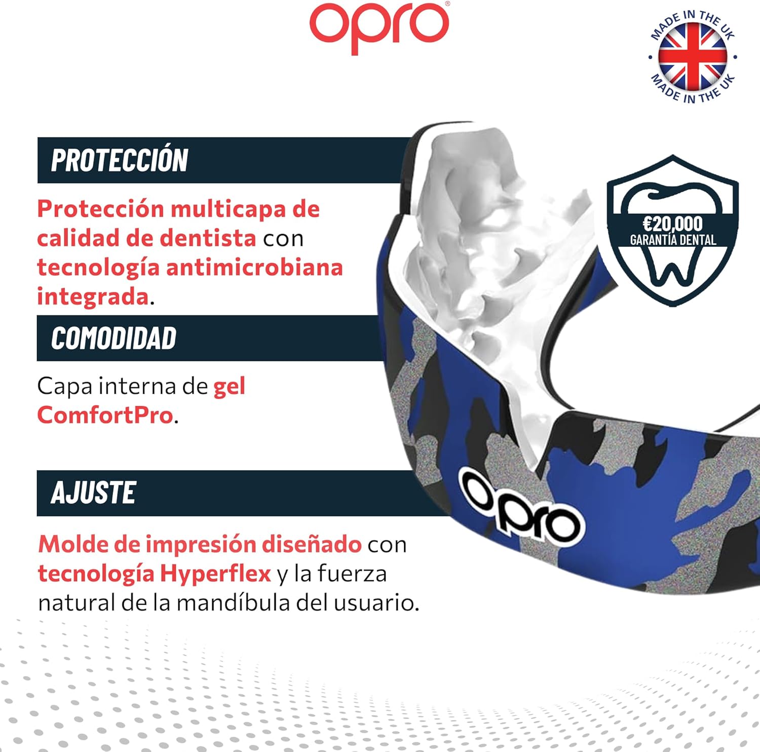 Protector bucal  boxeo marca Opro. Ajuste Instantáneo y Personalizado para adultos y niños