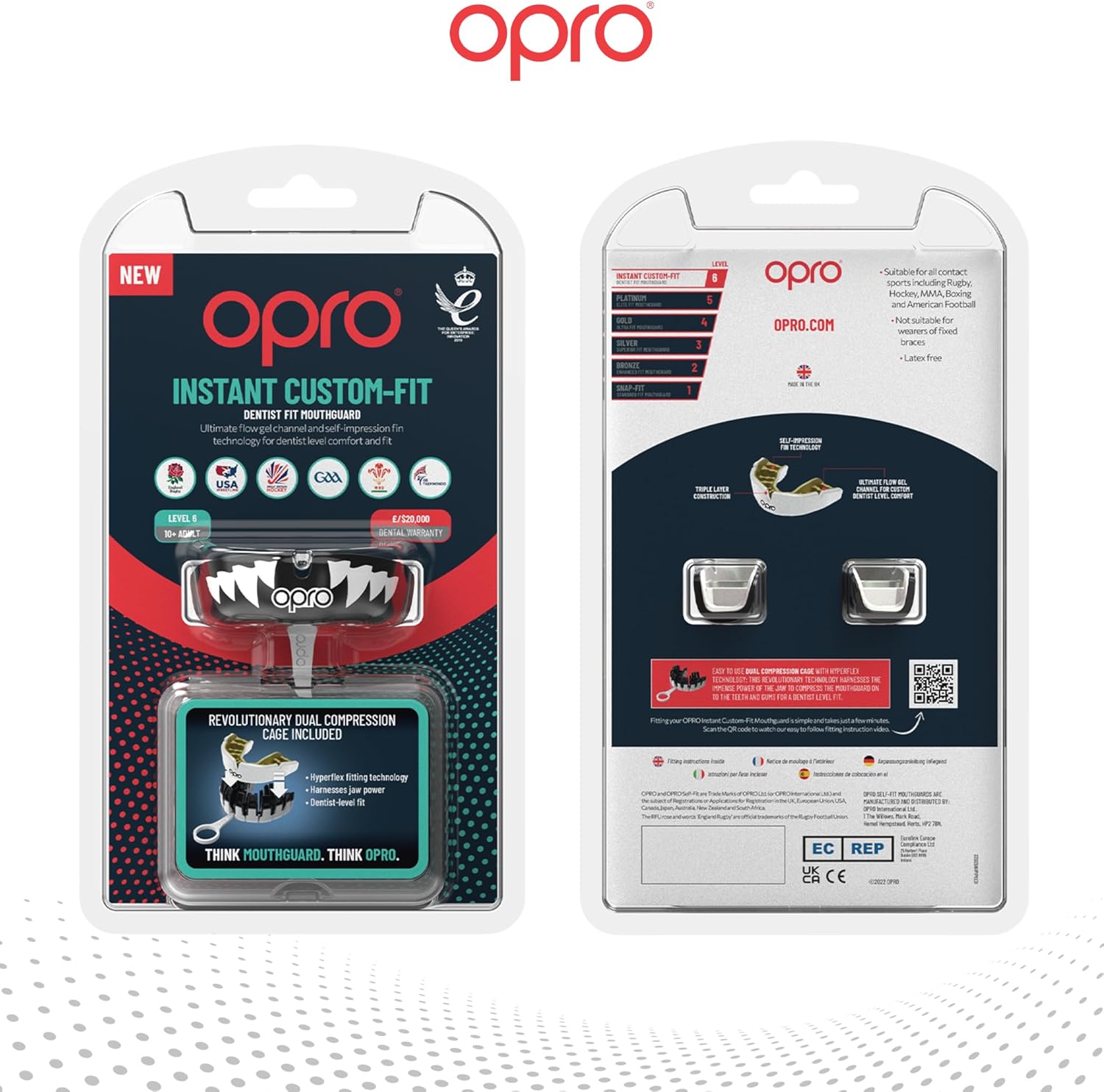 Protector bucal  boxeo marca Opro. Ajuste Instantáneo y Personalizado para adultos y niños