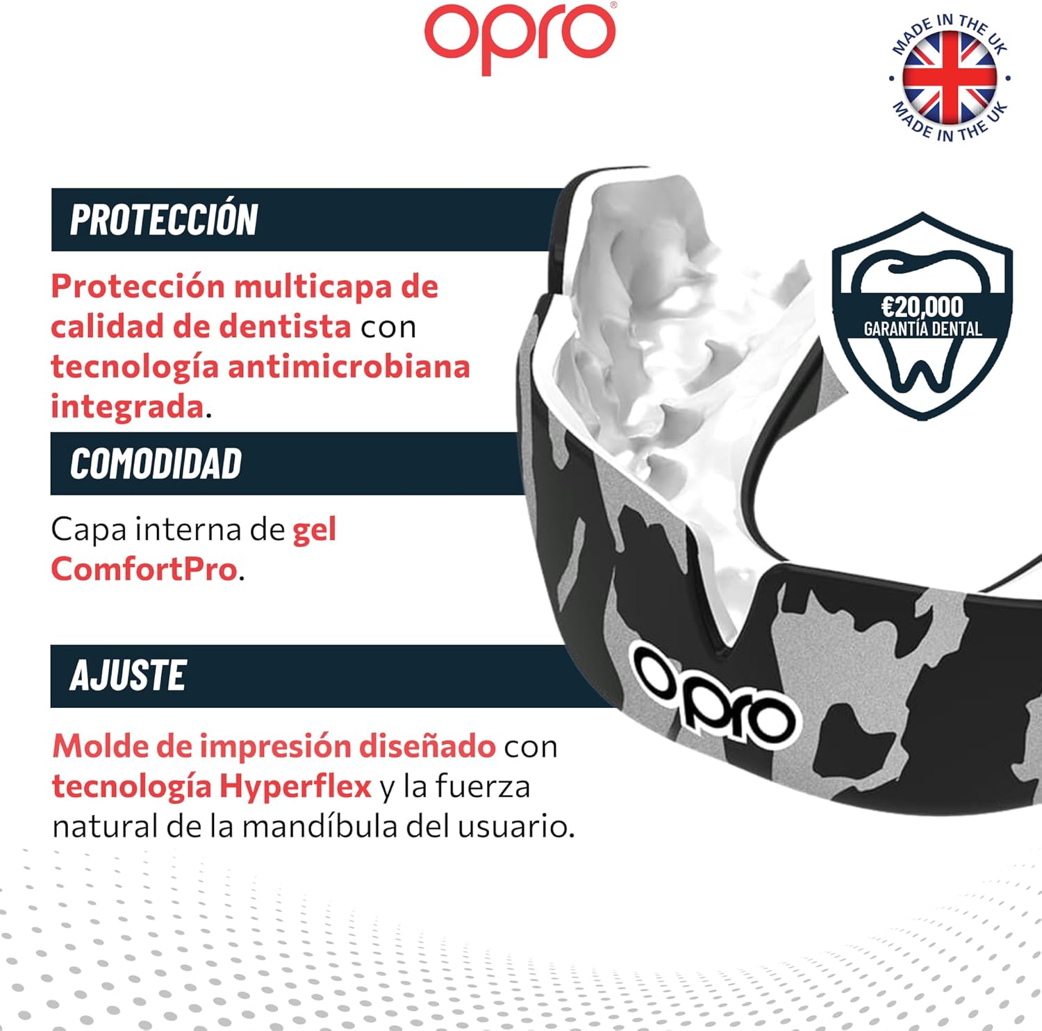 Protector bucal  boxeo marca Opro. Ajuste Instantáneo y Personalizado para adultos y niños