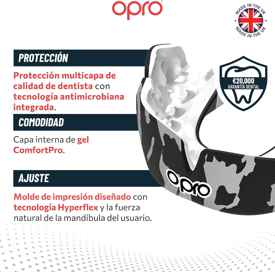 Protector bucal  boxeo marca Opro. Ajuste Instantáneo y Personalizado para adultos y niños