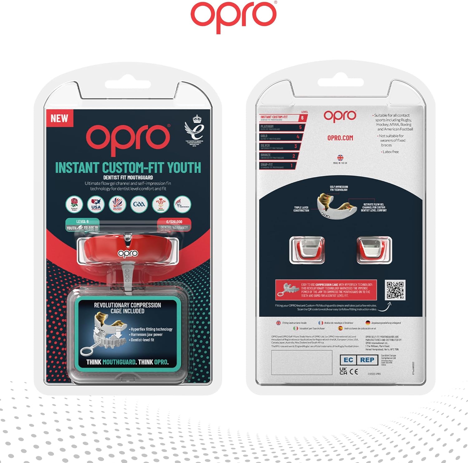 Protector bucal  boxeo marca Opro. Ajuste Instantáneo y Personalizado para adultos y niños