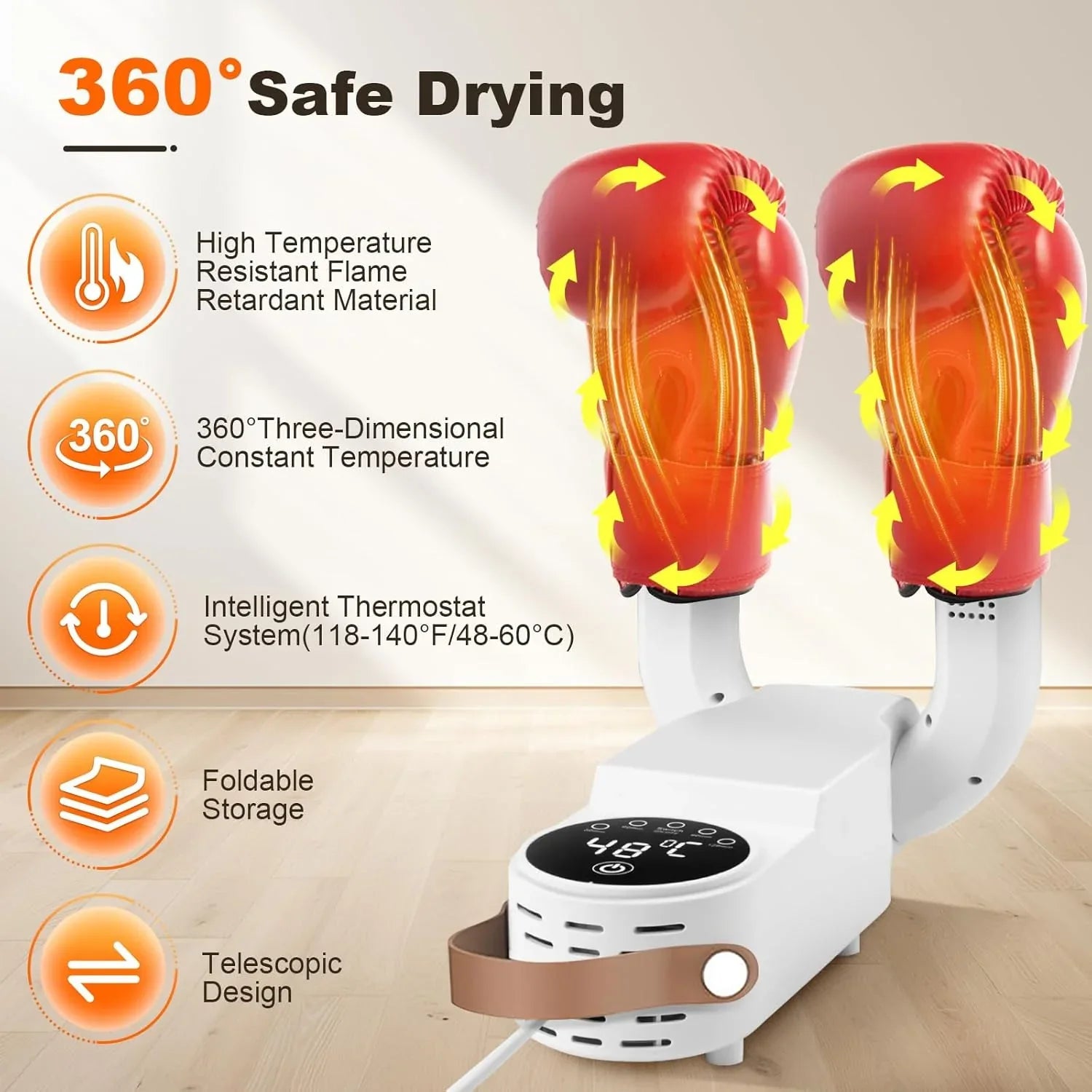 Secador de Guantes de Boxeo con Temporizador Inteligente, Diseño Plegable y Retráctil, Elimina Eficazmente los Olores - Echaleku Boxeo