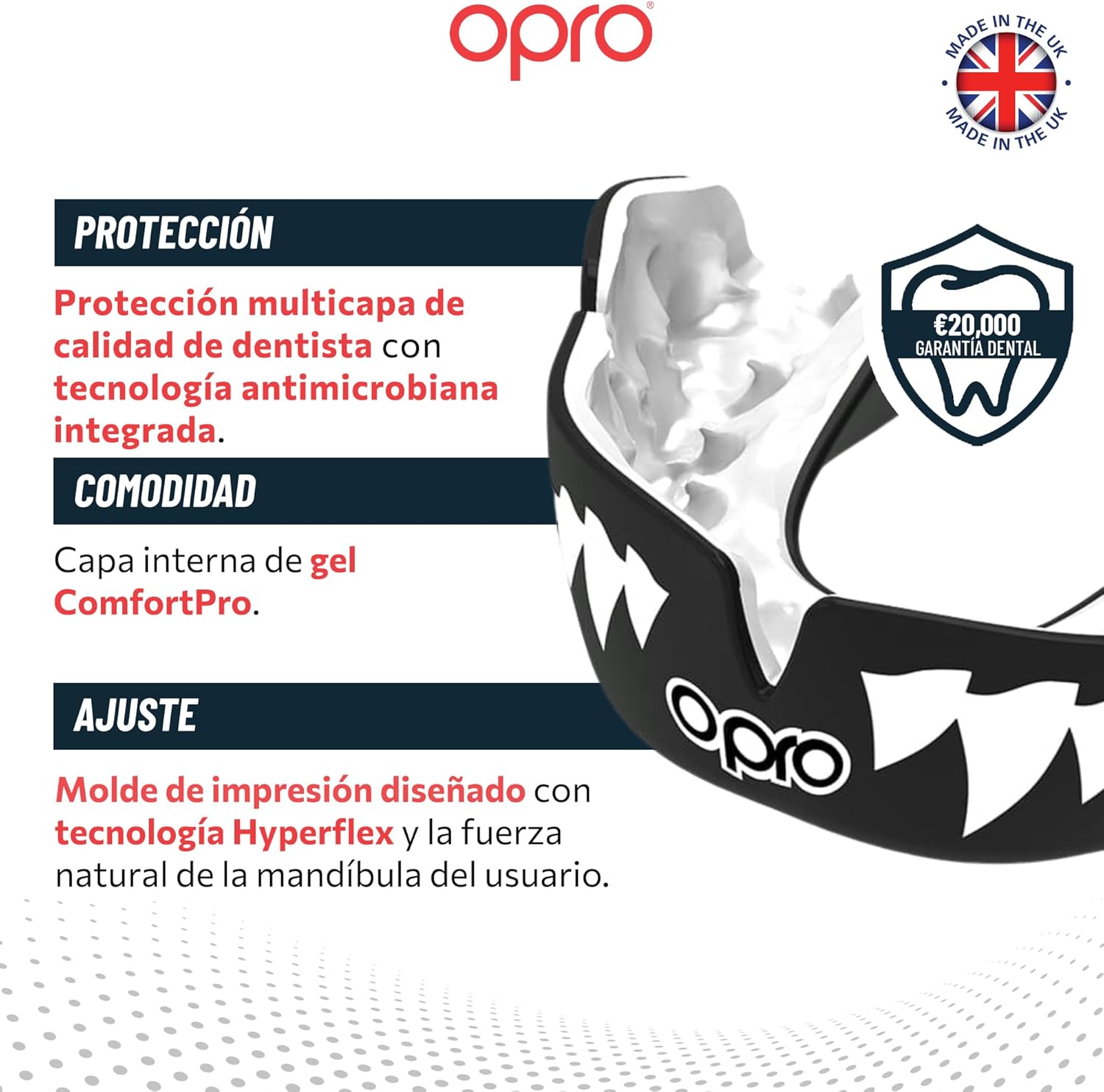 Protector bucal  boxeo marca Opro. Ajuste Instantáneo y Personalizado para adultos y niños