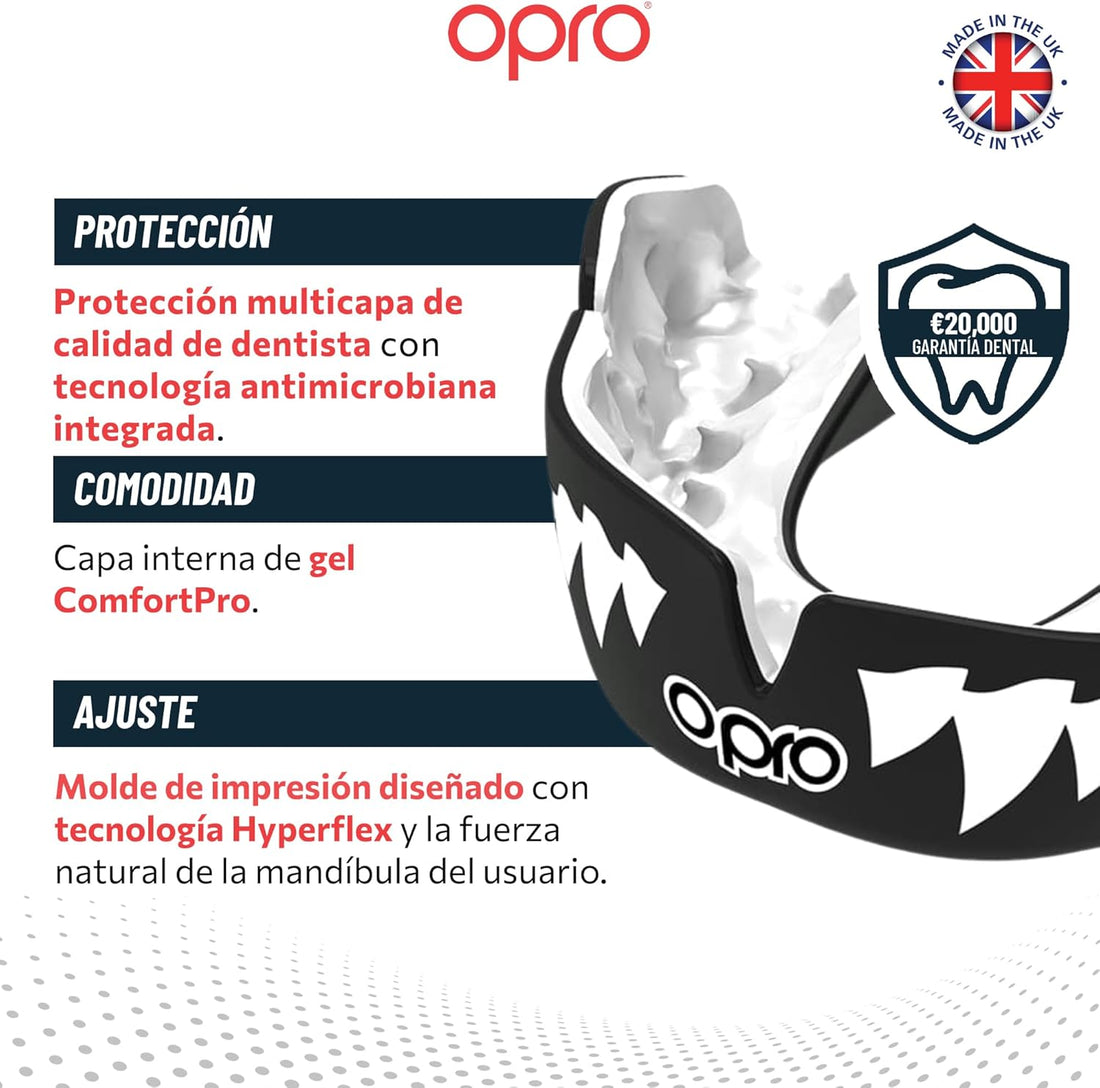 Protector bucal  boxeo marca Opro. Ajuste Instantáneo y Personalizado para adultos y niños