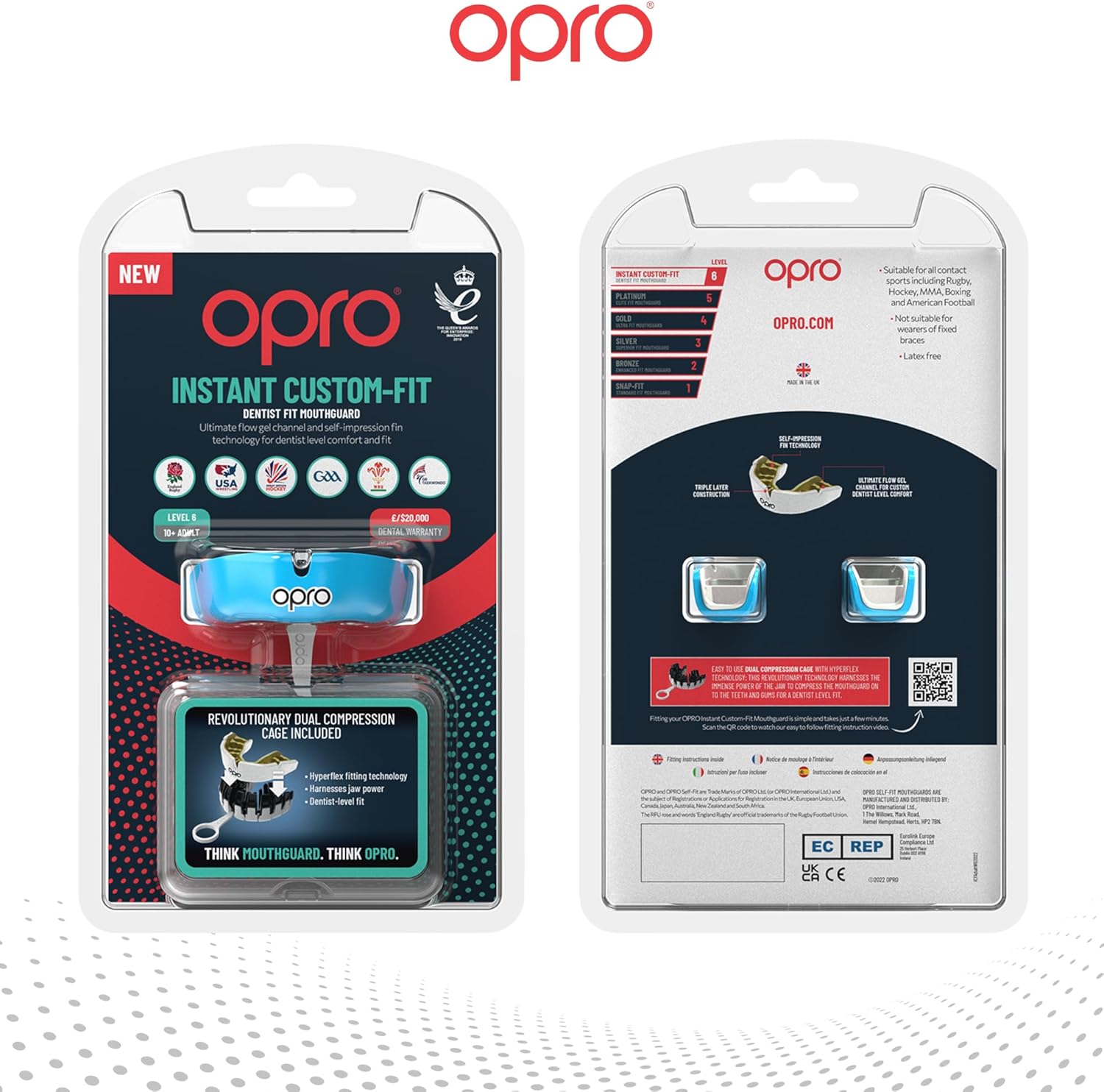 Protector bucal  boxeo marca Opro. Ajuste Instantáneo y Personalizado para adultos y niños