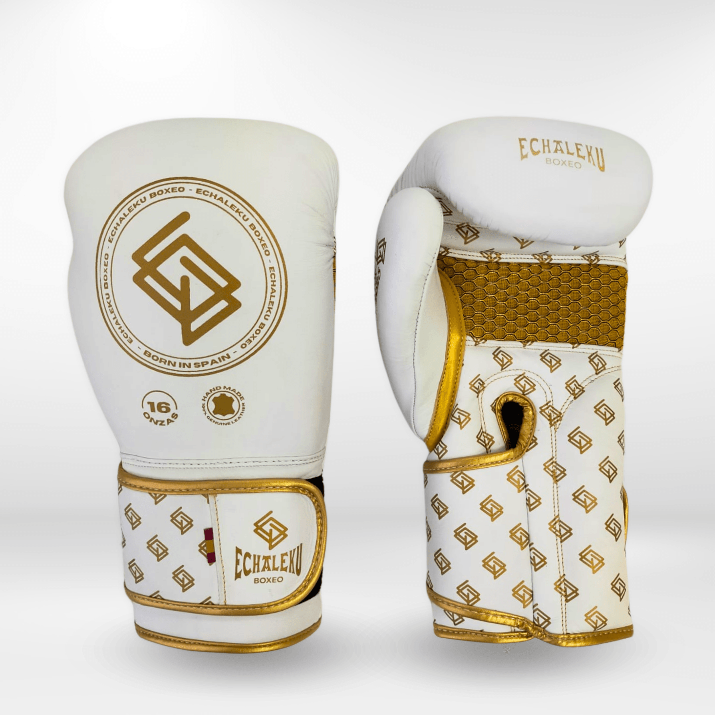GUANTES PREMIUM ENTRENAMIENTO BOXEO AMATEUR: Glacier. Blanco y Dorado (V4.0) - Echaleku Boxeo